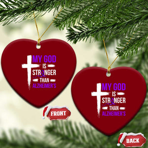 My God Is Stronger Than Alzheimers Ceramic Ornament Christian Purple Ribbon Faith Support