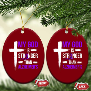 My God Is Stronger Than Alzheimers Ceramic Ornament Christian Purple Ribbon Faith Support