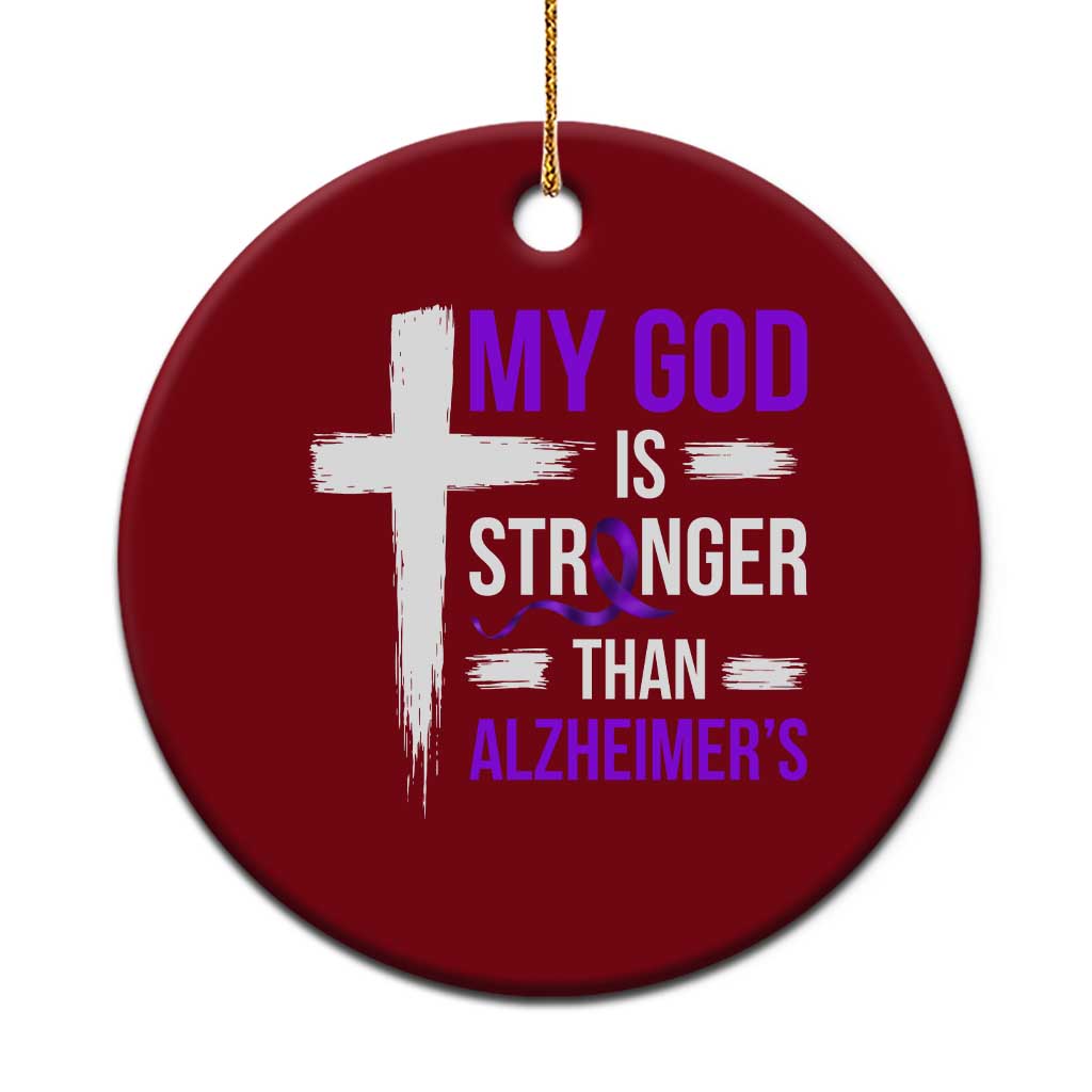 My God Is Stronger Than Alzheimers Ceramic Ornament Christian Purple Ribbon Faith Support