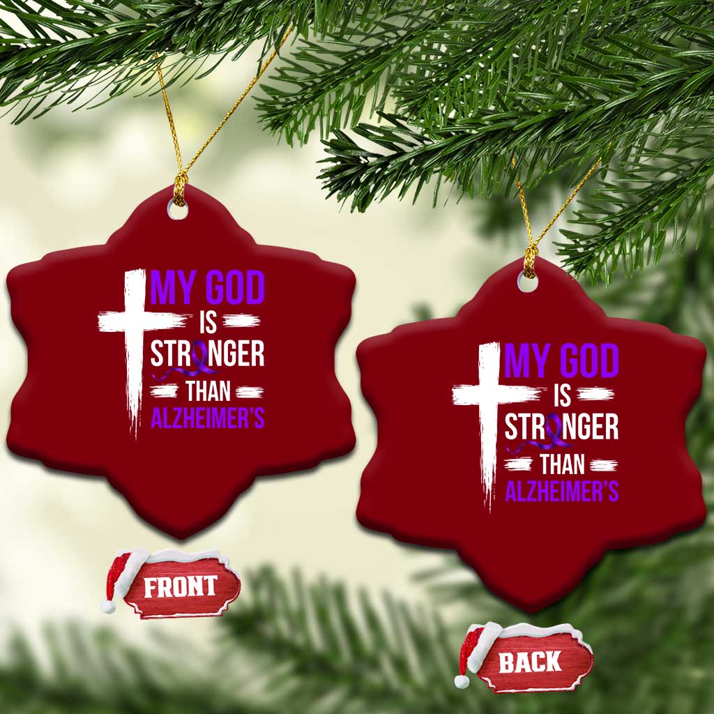 My God Is Stronger Than Alzheimers Ceramic Ornament Christian Purple Ribbon Faith Support