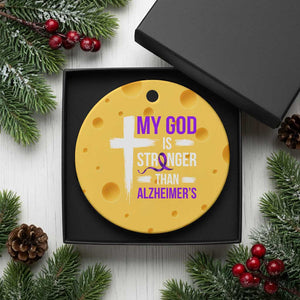 My God Is Stronger Than Alzheimers Ceramic Ornament Christian Purple Ribbon Faith Support