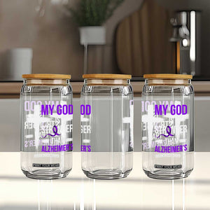 My God Is Stronger Than Alzheimers Glass Can Christian Purple Ribbon Faith Support