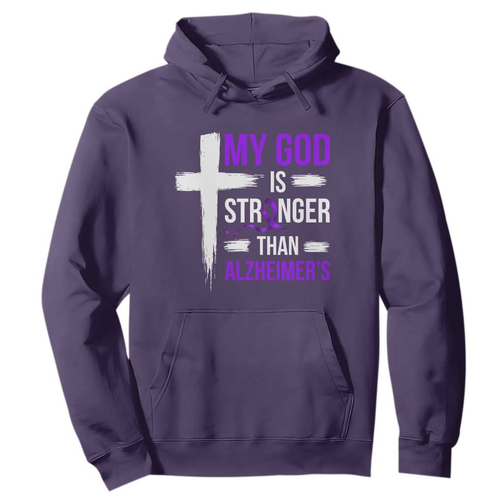 My God Is Stronger Than Alzheimers Hoodie Christian Purple Ribbon Faith Support TS12 Purple Print Your Wear
