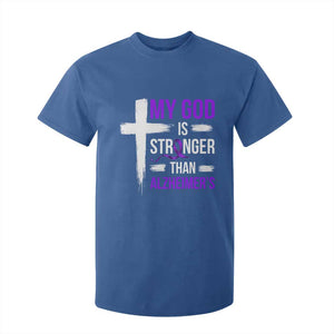My God Is Stronger Than Alzheimers T Shirt For Kid Christian Purple Ribbon Faith Support