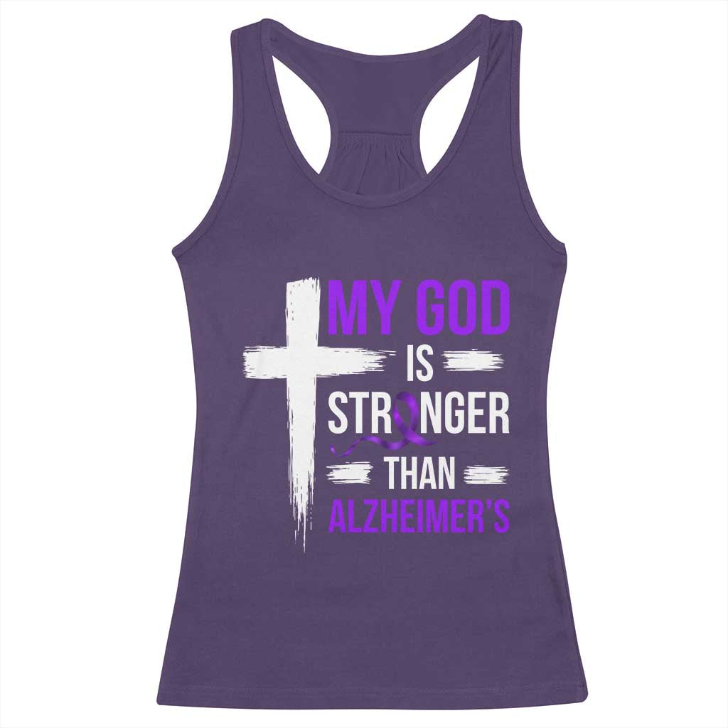 My God Is Stronger Than Alzheimers Racerback Tank Top Christian Purple Ribbon Faith Support TS12 Purple Print Your Wear
