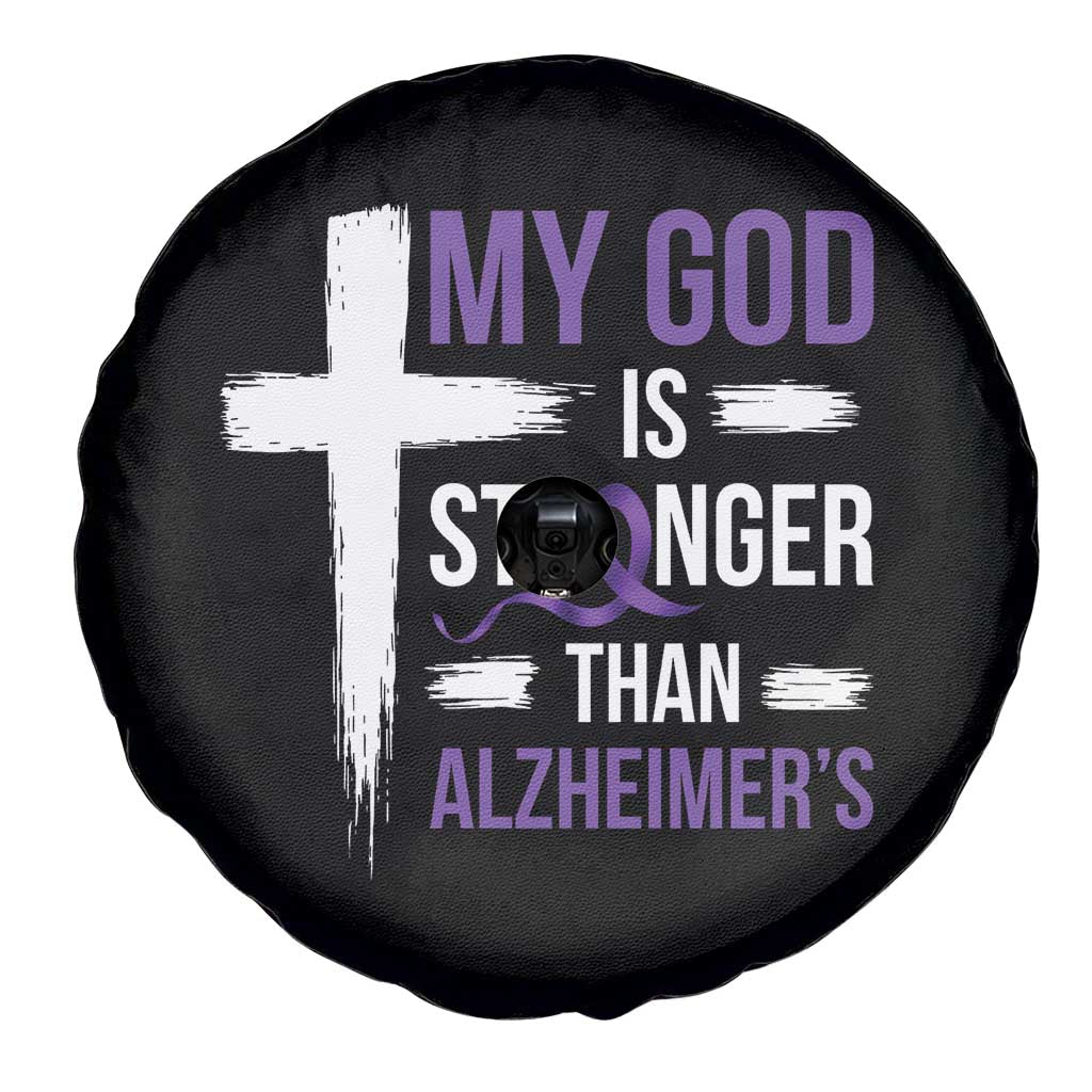 My God Is Stronger Than Alzheimers Spare Tire Cover Christian Purple Ribbon Faith Support