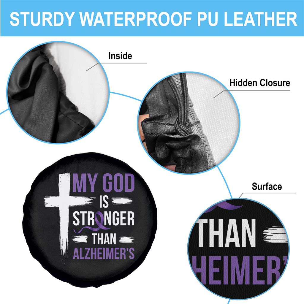 My God Is Stronger Than Alzheimers Spare Tire Cover Christian Purple Ribbon Faith Support