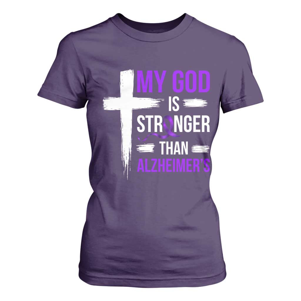 My God Is Stronger Than Alzheimers T Shirt For Women Christian Purple Ribbon Faith Support TS12 Purple Print Your Wear