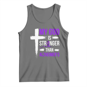 My God Is Stronger Than Alzheimers Tank Top Christian Purple Ribbon Faith Support