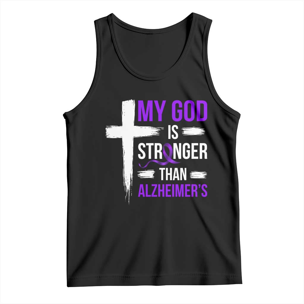 My God Is Stronger Than Alzheimers Tank Top Christian Purple Ribbon Faith Support TS12 Black Print Your Wear