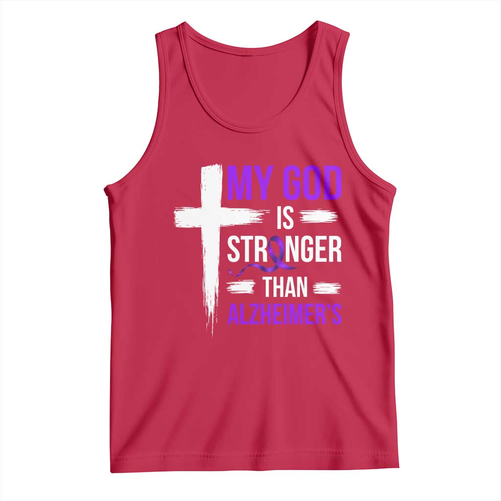 My God Is Stronger Than Alzheimers Tank Top Christian Purple Ribbon Faith Support