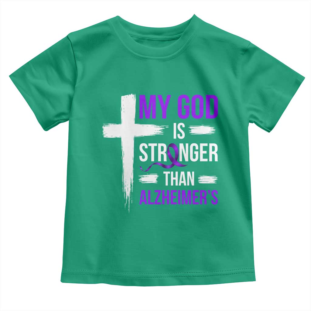 My God Is Stronger Than Alzheimers Toddler T Shirt Christian Purple Ribbon Faith Support