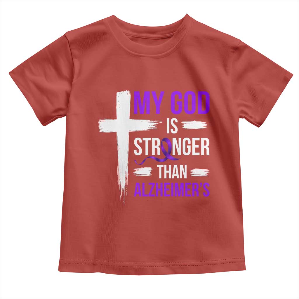 My God Is Stronger Than Alzheimers Toddler T Shirt Christian Purple Ribbon Faith Support