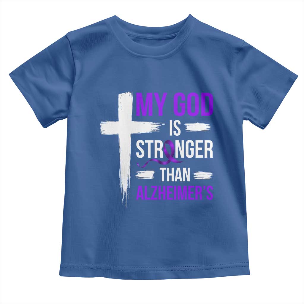 My God Is Stronger Than Alzheimers Toddler T Shirt Christian Purple Ribbon Faith Support