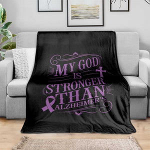 My God Is Stronger Than Alzheimers Throw Blanket Faith Hope Purple Ribbon Graphic