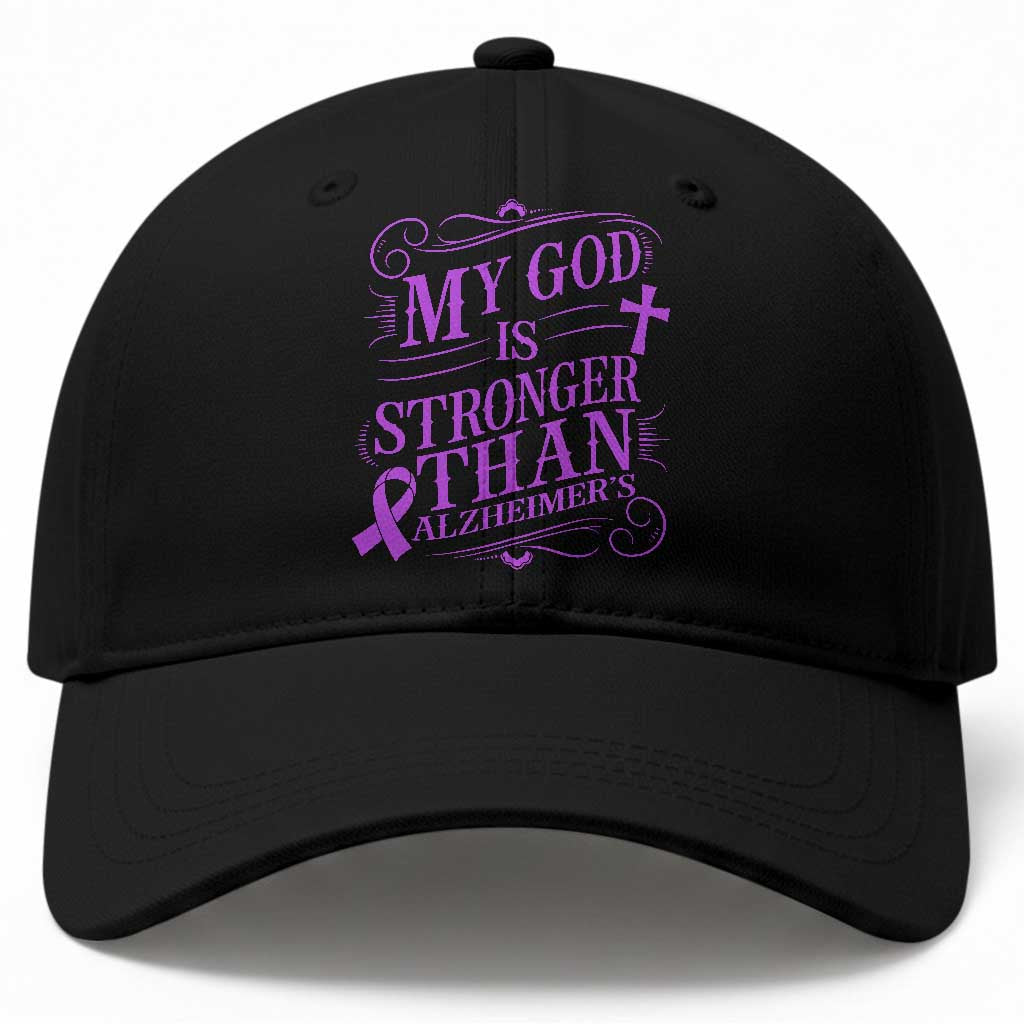 My God Is Stronger Than Alzheimers Baseball Cap Faith Hope Purple Ribbon Graphic TS12 Print Your Wear