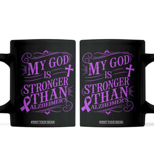 My God Is Stronger Than Alzheimers Coffee Mug Faith Hope Purple Ribbon Graphic
