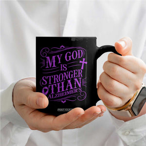My God Is Stronger Than Alzheimers Coffee Mug Faith Hope Purple Ribbon Graphic