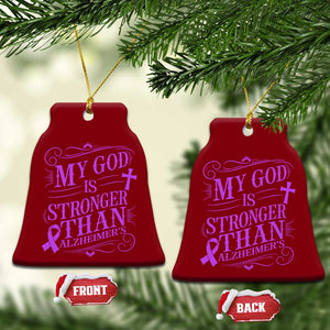 My God Is Stronger Than Alzheimers Ceramic Ornament Faith Hope Purple Ribbon Graphic