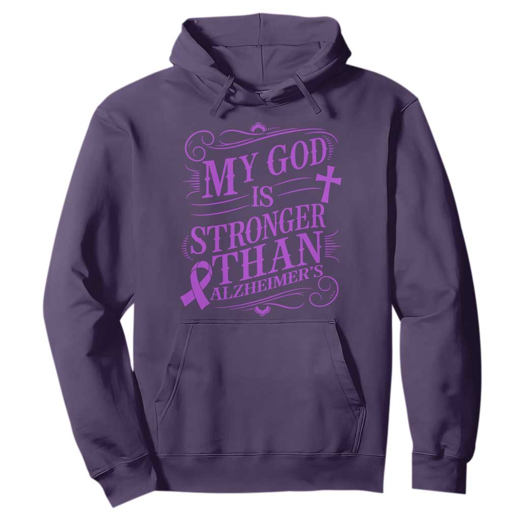 My God Is Stronger Than Alzheimers Hoodie Faith Hope Purple Ribbon Graphic TS12 Purple Print Your Wear
