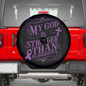 My God Is Stronger Than Alzheimers Spare Tire Cover Faith Hope Purple Ribbon Graphic