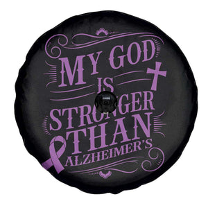 My God Is Stronger Than Alzheimers Spare Tire Cover Faith Hope Purple Ribbon Graphic