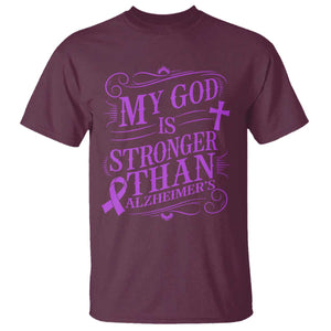 My God Is Stronger Than Alzheimers T Shirt Faith Hope Purple Ribbon Graphic