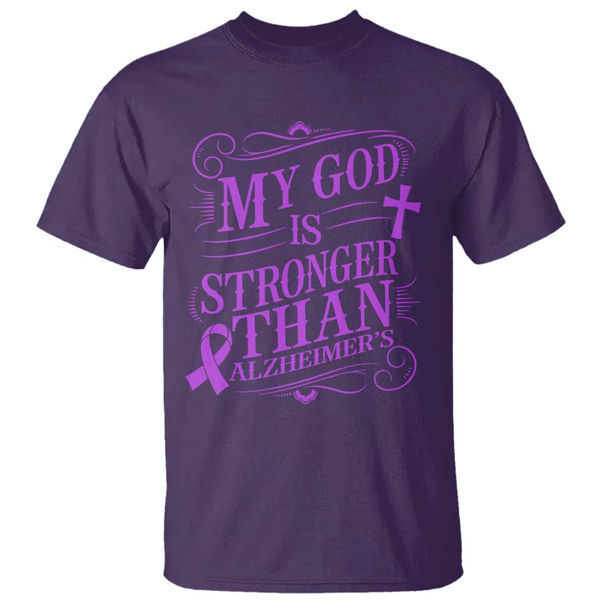 My God Is Stronger Than Alzheimers T Shirt Faith Hope Purple Ribbon Graphic TS12 Purple Print Your Wear