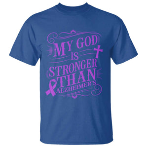 My God Is Stronger Than Alzheimers T Shirt Faith Hope Purple Ribbon Graphic