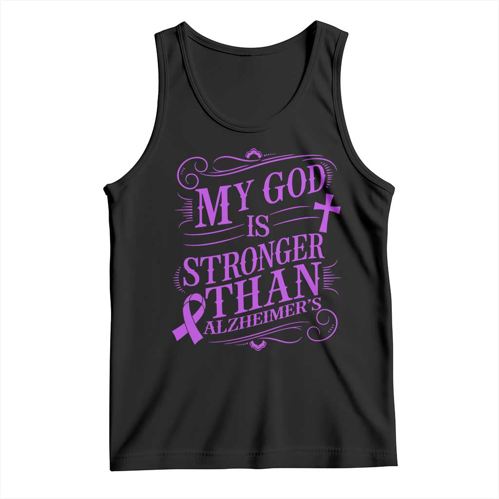 My God Is Stronger Than Alzheimers Tank Top Faith Hope Purple Ribbon Graphic TS12 Black Print Your Wear