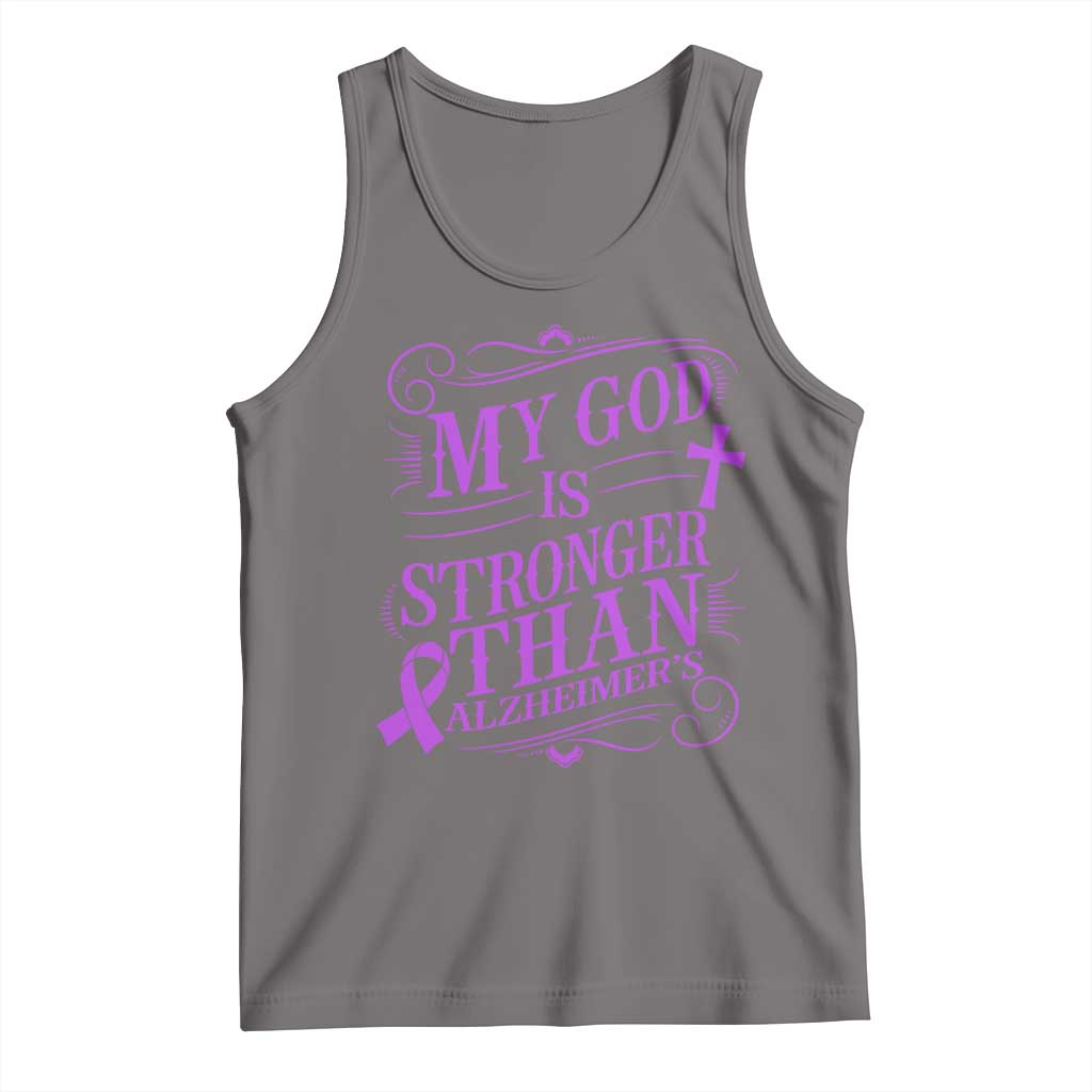 My God Is Stronger Than Alzheimers Tank Top Faith Hope Purple Ribbon Graphic