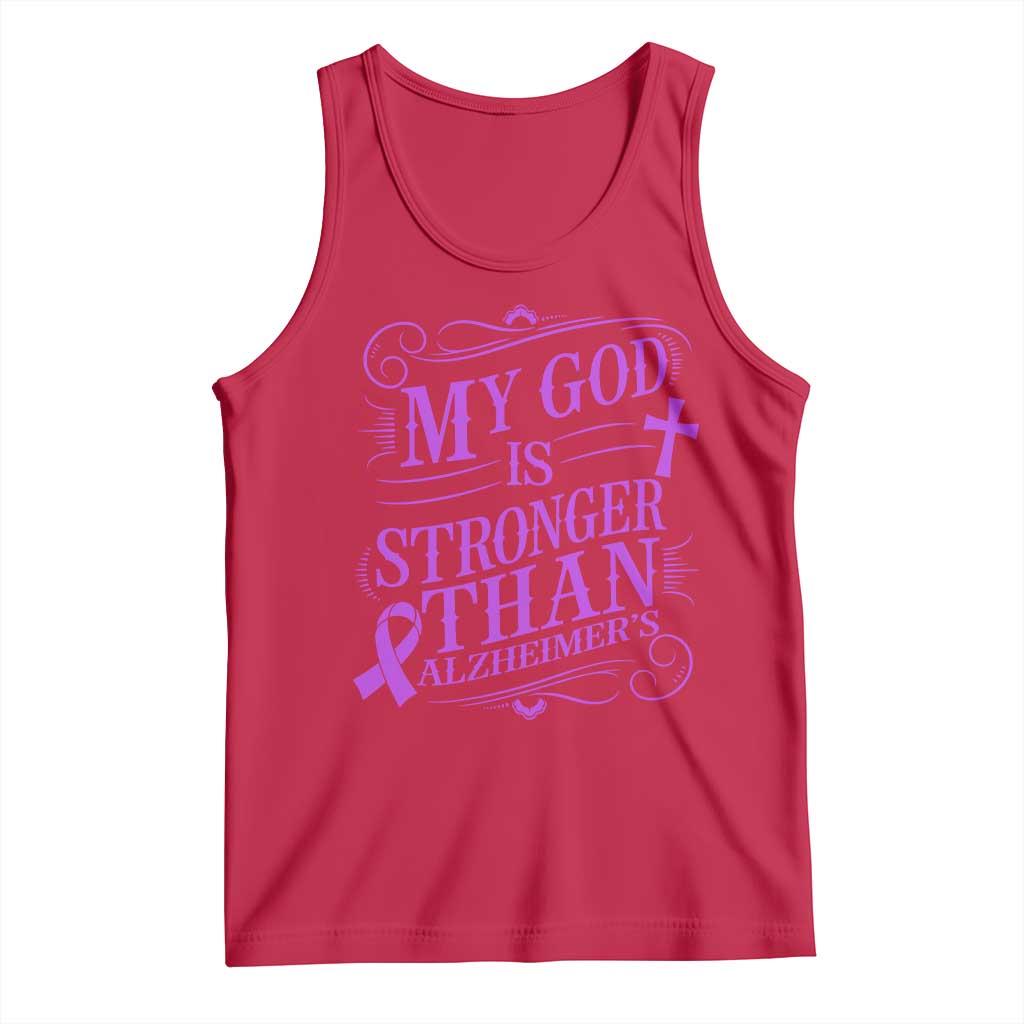 My God Is Stronger Than Alzheimers Tank Top Faith Hope Purple Ribbon Graphic