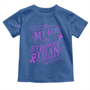 My God Is Stronger Than Alzheimers Toddler T Shirt Faith Hope Purple Ribbon Graphic