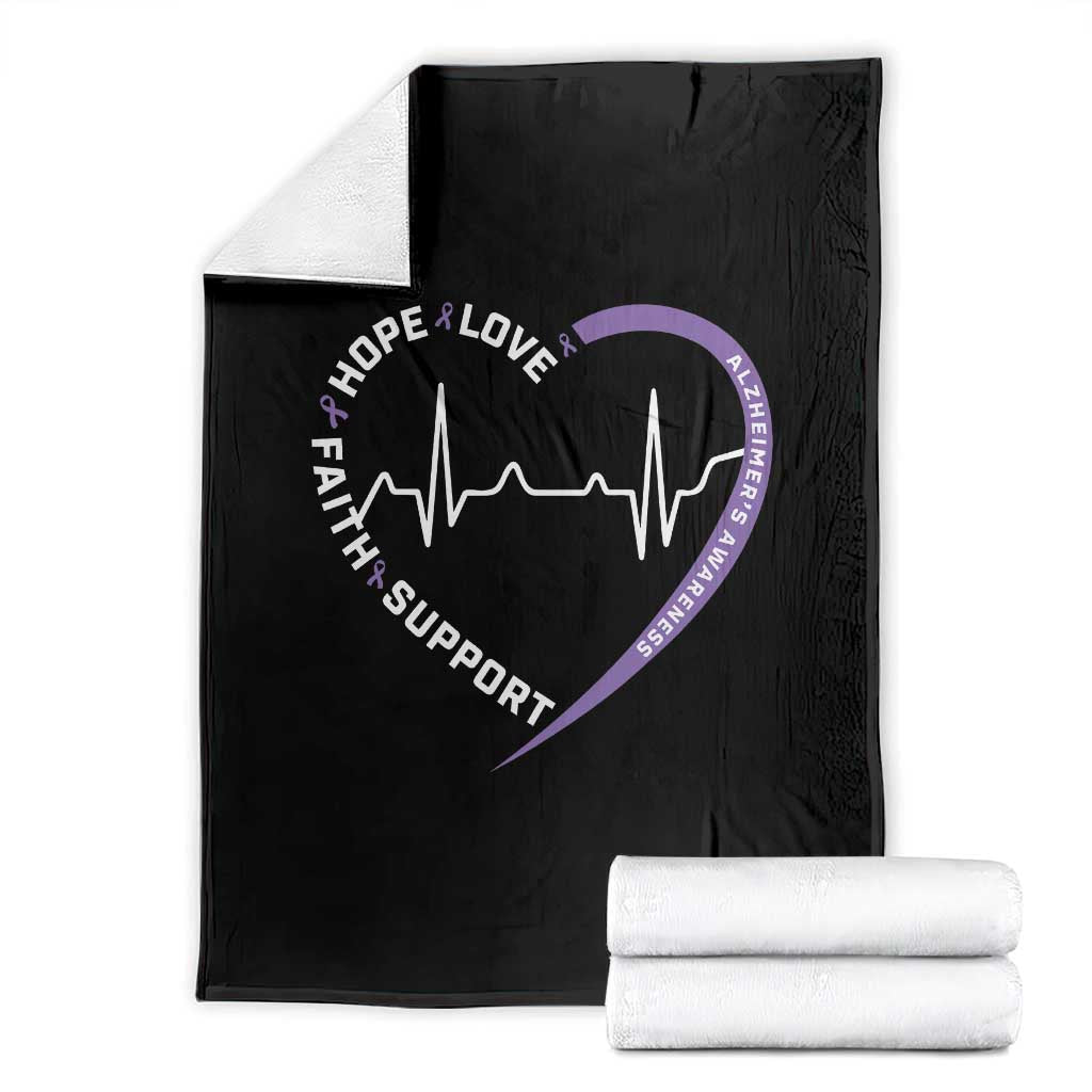 Alzheimers Awareness Heart Heartbeat Purple Ribbon Throw Blanket Hope Love Faith Support TS12 Black Print Your Wear