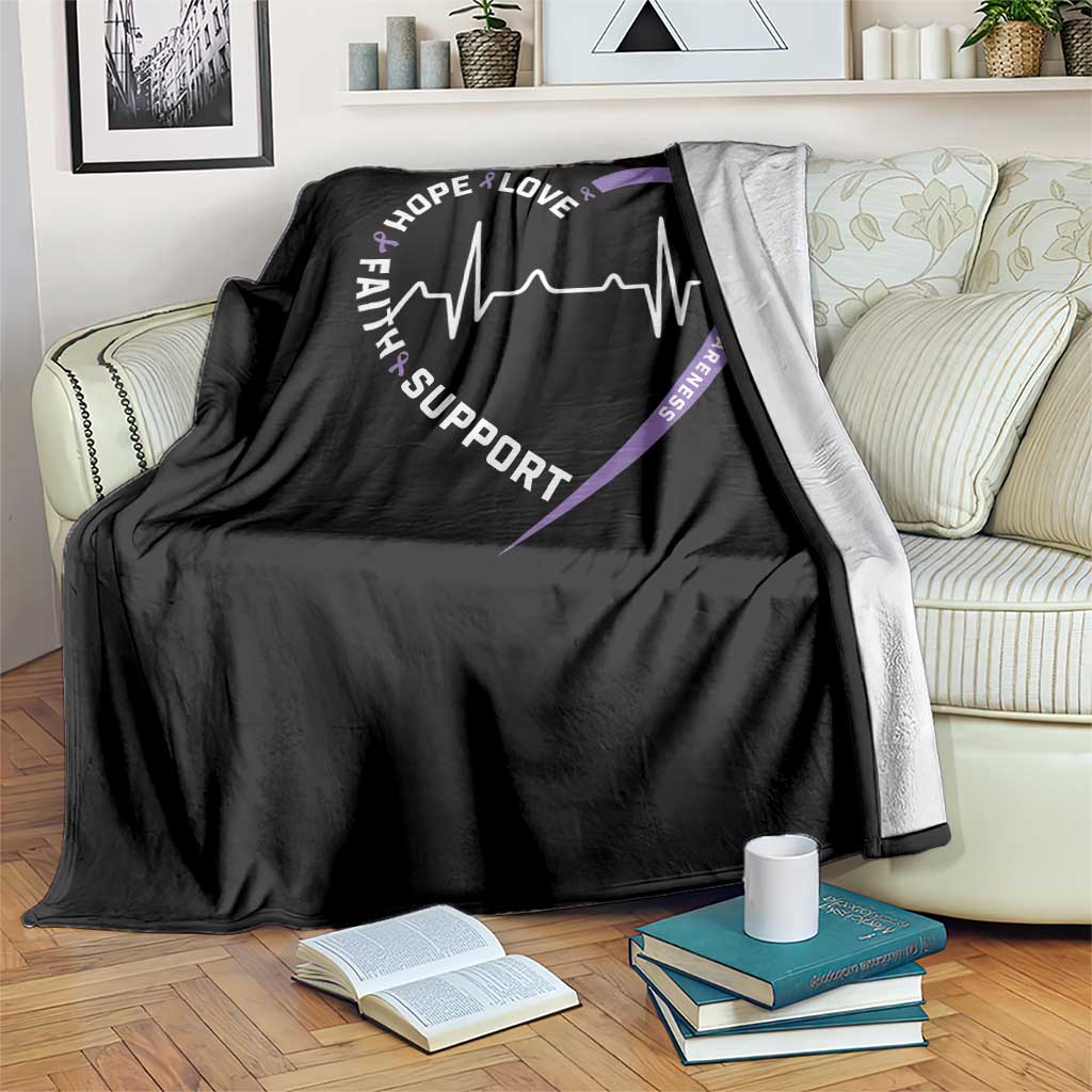 Alzheimers Awareness Heart Heartbeat Purple Ribbon Throw Blanket Hope Love Faith Support