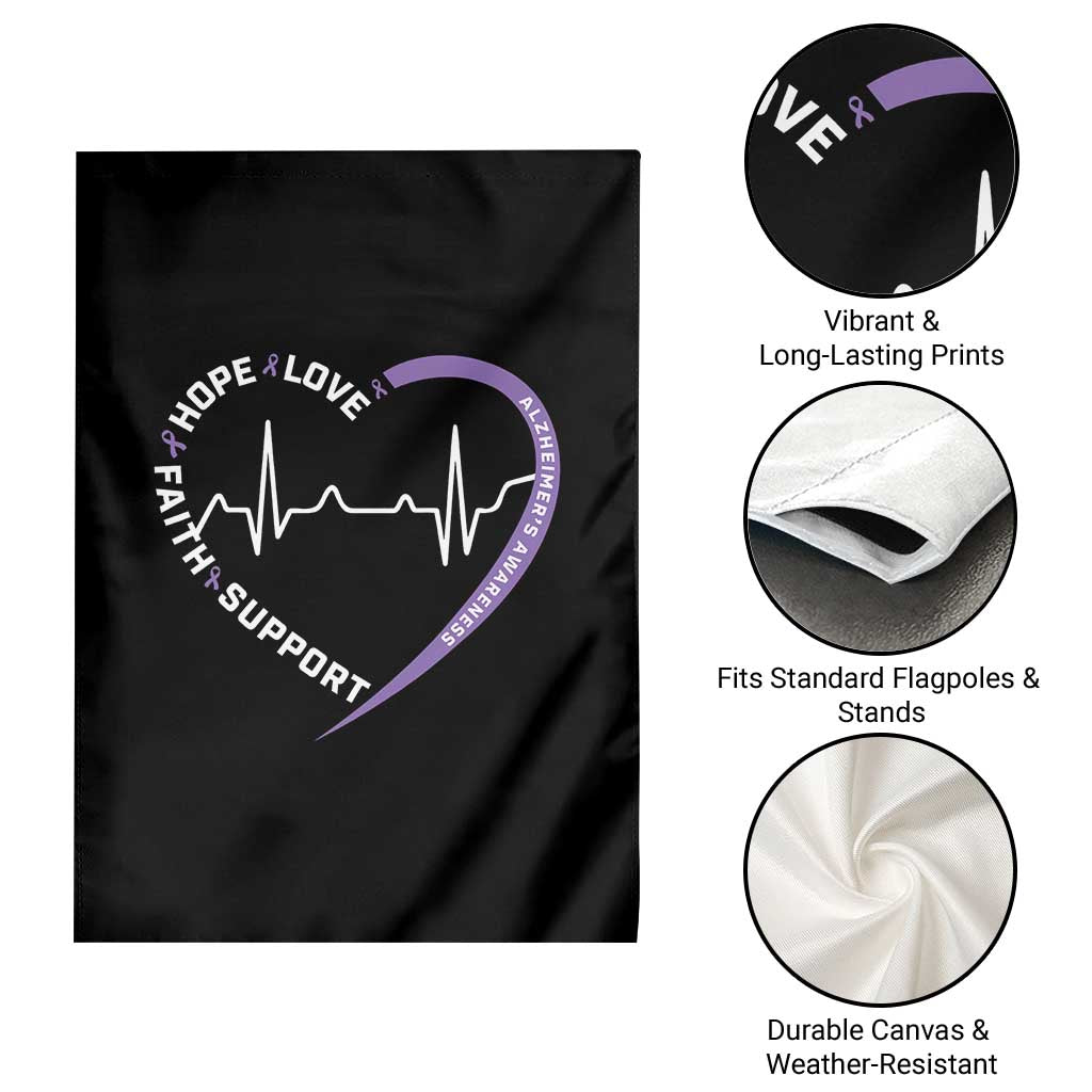 Alzheimers Awareness Heart Heartbeat Purple Ribbon Garden Flag Hope Love Faith Support