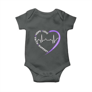 Alzheimers Awareness Heart Heartbeat Purple Ribbon Baby Onesie Hope Love Faith Support