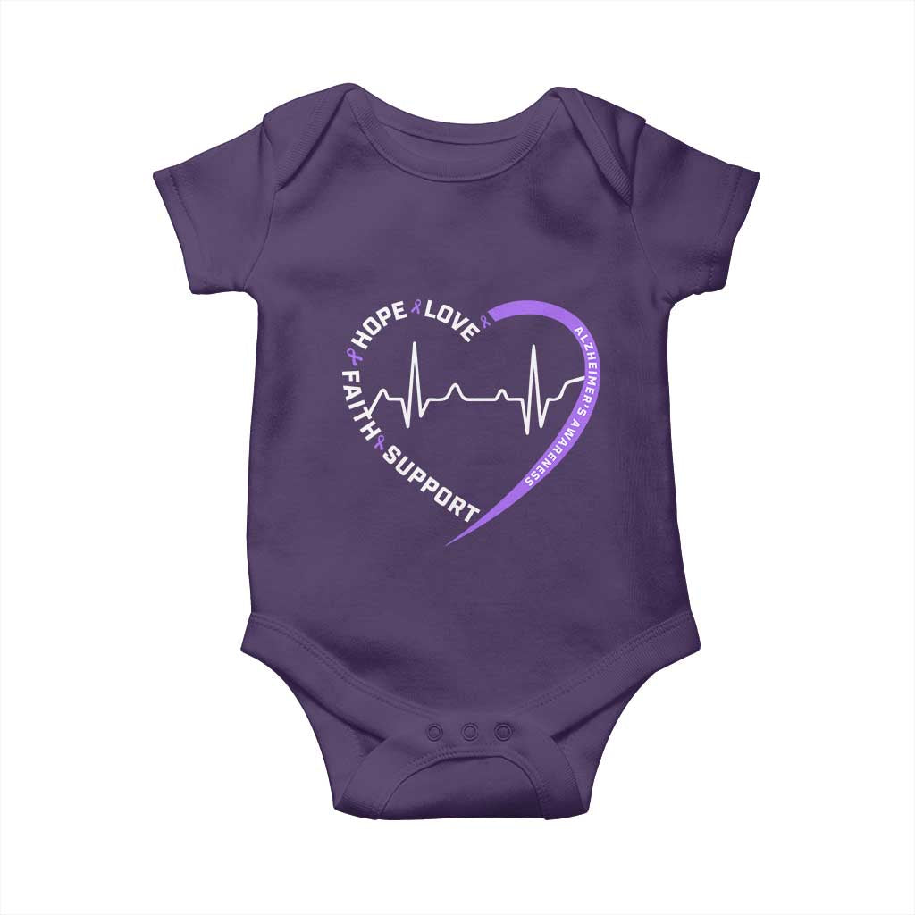 Alzheimers Awareness Heart Heartbeat Purple Ribbon Baby Onesie Hope Love Faith Support TS12 Purple Print Your Wear