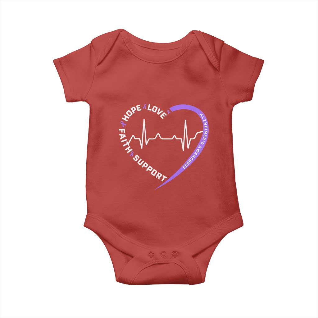Alzheimers Awareness Heart Heartbeat Purple Ribbon Baby Onesie Hope Love Faith Support