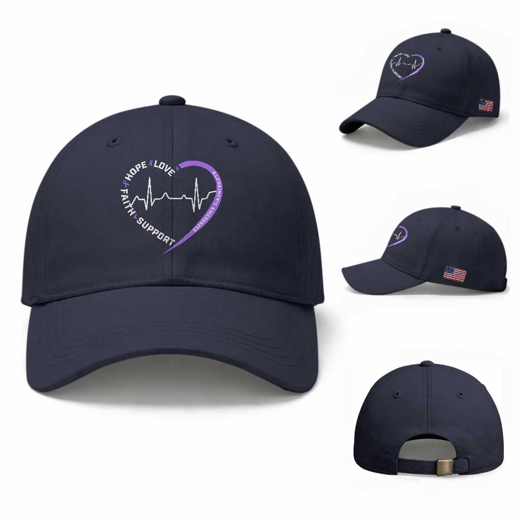 Alzheimers Awareness Heart Heartbeat Purple Ribbon Baseball Cap Hope Love Faith Support