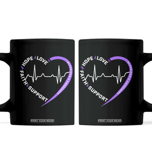 Alzheimers Awareness Heart Heartbeat Purple Ribbon Coffee Mug Hope Love Faith Support