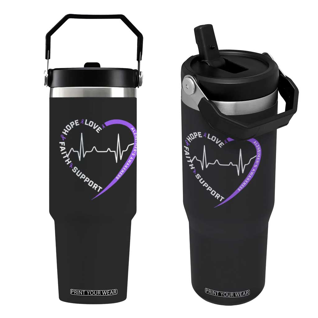 Alzheimers Awareness Heart Heartbeat Purple Ribbon Flip Straw Tumbler Hope Love Faith Support TS12 One Size: 30 oz Black Print Your Wear