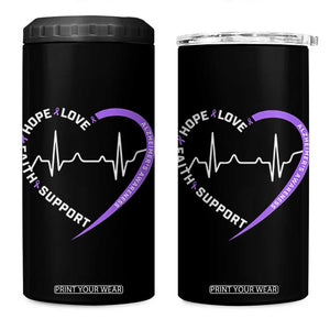 Alzheimers Awareness Heart Heartbeat Purple Ribbon 4 in 1 Can Cooler Tumbler Hope Love Faith Support