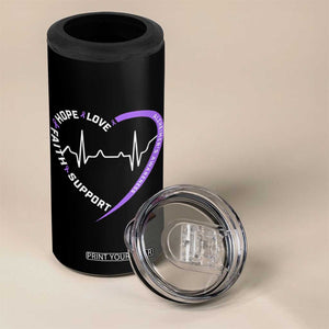 Alzheimers Awareness Heart Heartbeat Purple Ribbon 4 in 1 Can Cooler Tumbler Hope Love Faith Support