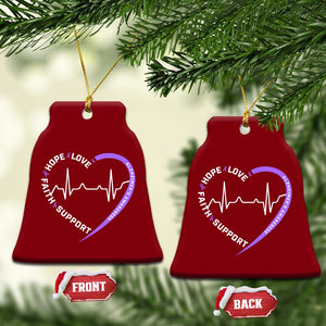 Alzheimers Awareness Heart Heartbeat Purple Ribbon Ceramic Ornament Hope Love Faith Support