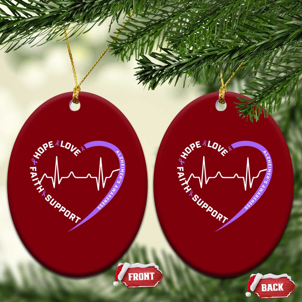 Alzheimers Awareness Heart Heartbeat Purple Ribbon Ceramic Ornament Hope Love Faith Support