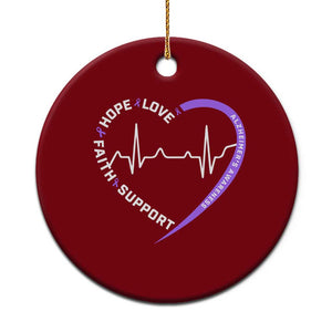 Alzheimers Awareness Heart Heartbeat Purple Ribbon Ceramic Ornament Hope Love Faith Support