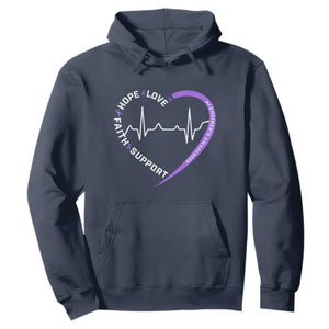 Alzheimers Awareness Heart Heartbeat Purple Ribbon Hoodie Hope Love Faith Support