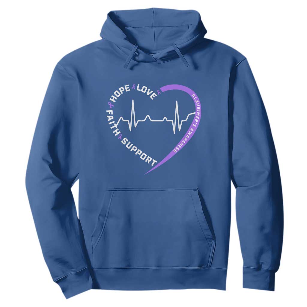 Alzheimers Awareness Heart Heartbeat Purple Ribbon Hoodie Hope Love Faith Support