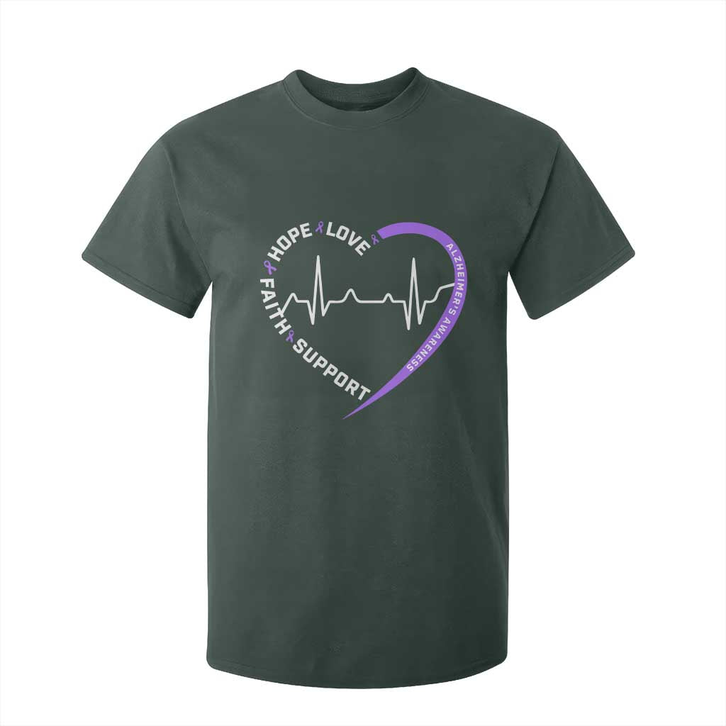 Alzheimers Awareness Heart Heartbeat Purple Ribbon T Shirt For Kid Hope Love Faith Support